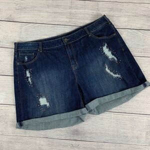 Lane Bryant sz 24 Plus Jean Shorts Dark Wash Inseam 5.5" Cuffed Embellished